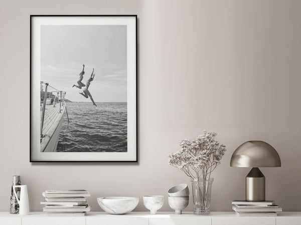 90Cmx135cm Black And White Ocean Jump Frame Canvas Wall Art