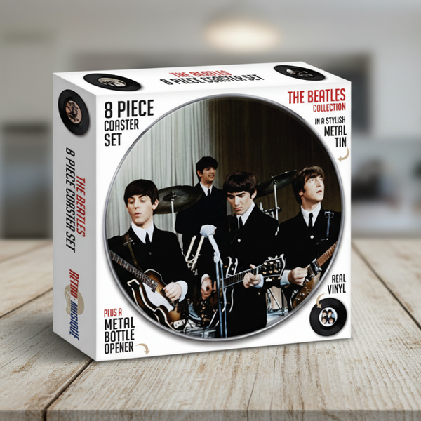 Beatles 8 Piece Coaster Set With Metal Tin Coasters