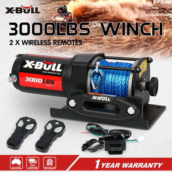 X Bull Electric Winch 12V 3000Lbs Synthetic Rope Atv Utv Boat Trailer With Wireless Remote Tow Bars & Winches