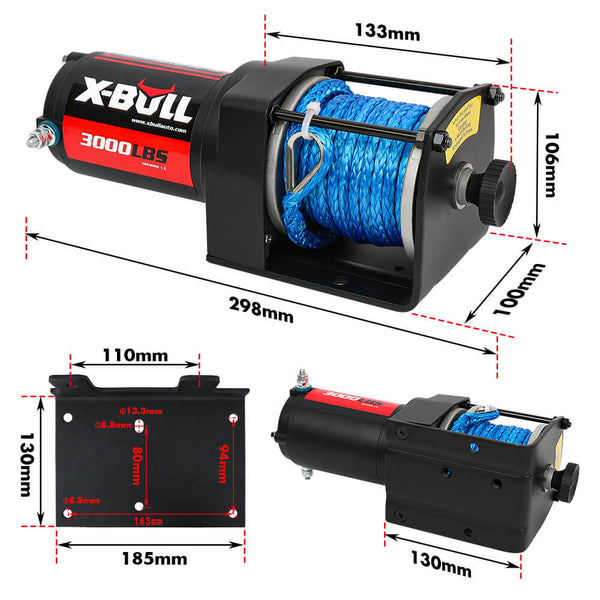 X Bull Electric Winch 12V 3000Lbs Synthetic Rope Atv Utv Boat Trailer With Wireless Remote Tow Bars & Winches