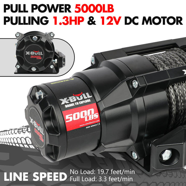 X Bull 5000Lbs Electric Winch 12V Synthetic Rope Atv Utv Boat Upgraded Version Tow Bars & Winches