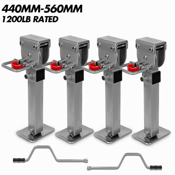 X Bull 4X 440Mm Drop Down Corner Legs Steadies Handle Steel Foot Trailer Silver Trailer Parts