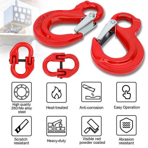X Bull 2X 6Mm Hammerlock+ Eye Sling Hook Safety Chain Trailer Connecting Extend Caravan Parts Accessories
