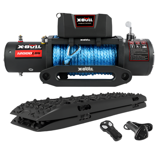 X Bull 12V Electric Winch 12000Lbs 4Wd Synthetic Rope With 2Pcs Recovery Tracks Boards Gen3.0 Black Tow Bars & Winches