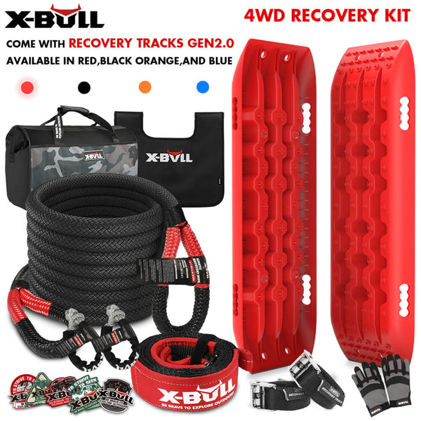 X Bull 4X4 Recovery Kit Kinetic Rope Snatch Strap With 2Pcs Tracks 4Wd Gen2.0 Red Recovery Tracks