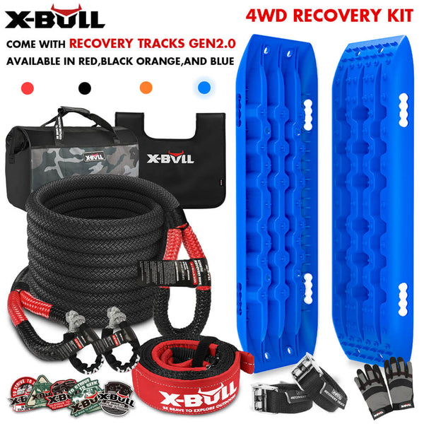 X Bull 4X4 Recovery Kit Kinetic Rope Snatch Strap With 2Pcs Tracks 4Wd Gen2.0 Blue Recovery Tracks