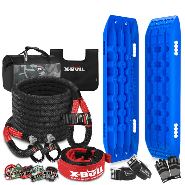 X Bull 4X4 Recovery Kit Kinetic Rope Snatch Strap With 2Pcs Tracks 4Wd Gen2.0 Blue Recovery Tracks