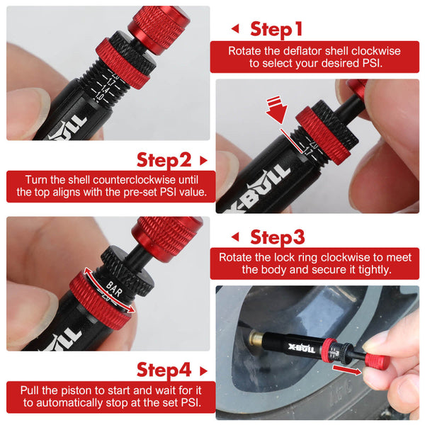 X Bull 4Pcs Tyre Deflators Air Quick Adjustable 10~30 Psi Tire Valve Tyre Accessories