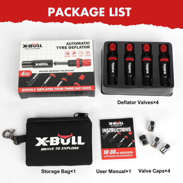 X Bull 4Pcs Tyre Deflators Air Quick Adjustable 10~30 Psi Tire Valve Tyre Accessories