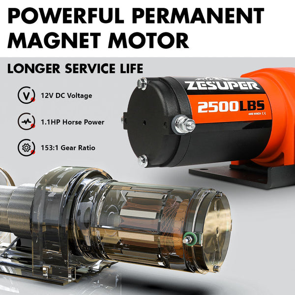 Zesuper 12V Electric Winch 2500Lbs Synthetic Rope Wireless Remote Atv Utv Boat Tow Bars & Winches