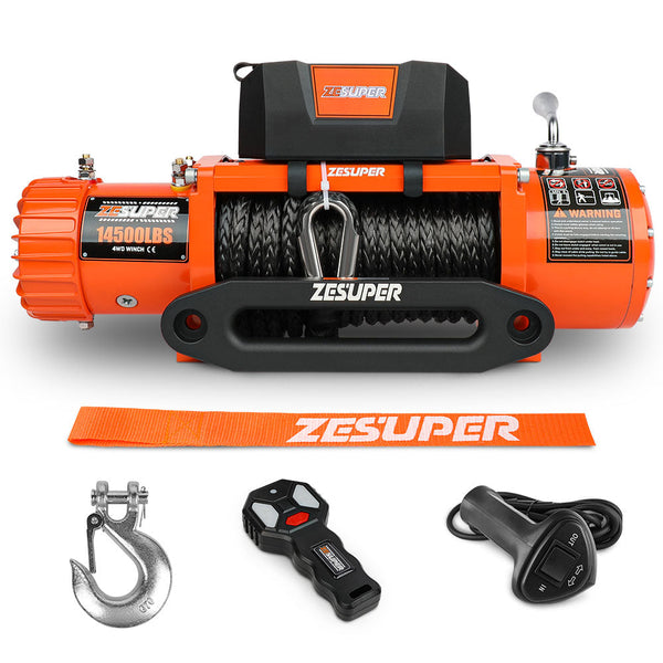 Zesuper 12V Electric Winch 14500Lbs Synthetic Rope Wireless Remote Atv Utv 4Wd Tow Bars & Winches