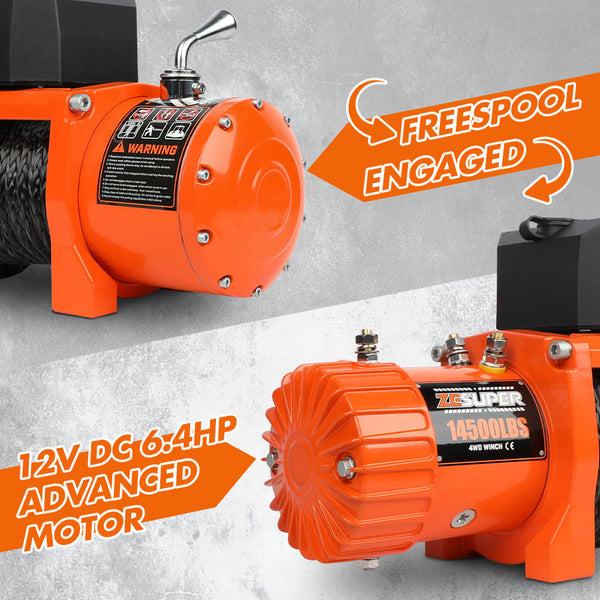 Zesuper 12V Electric Winch 14500Lbs Synthetic Rope Wireless Remote Atv Utv 4Wd Tow Bars & Winches