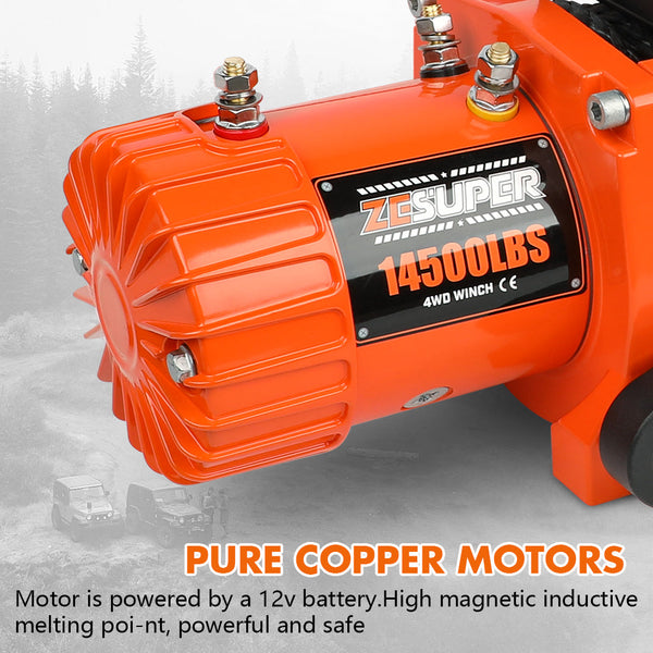 Zesuper 12V Electric Winch 14500Lbs Synthetic Rope Wireless Remote Atv Utv 4Wd Tow Bars & Winches
