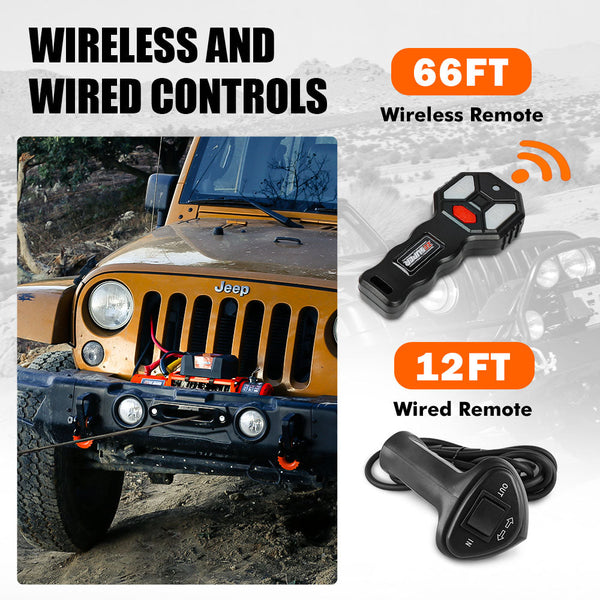 Zesuper 12V Electric Winch 14500Lbs Synthetic Rope Wireless Remote Atv Utv 4Wd Tow Bars & Winches
