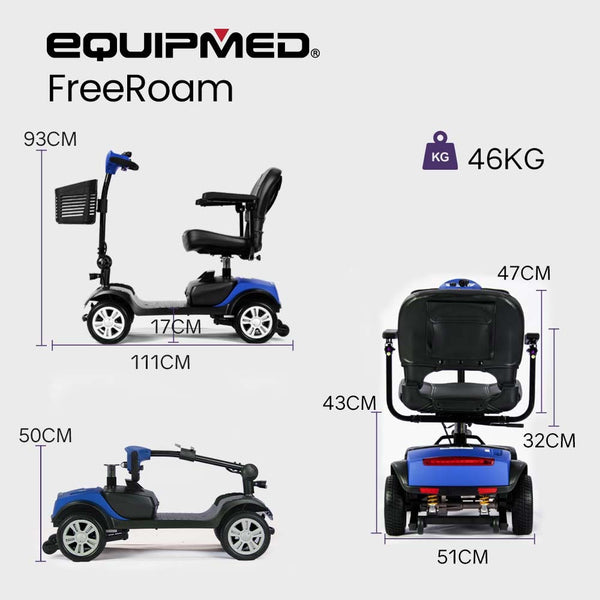 Equipmed Mobility Scooter Electric Motorised 4 Wheel Power Portable Folding Mobility Scooters