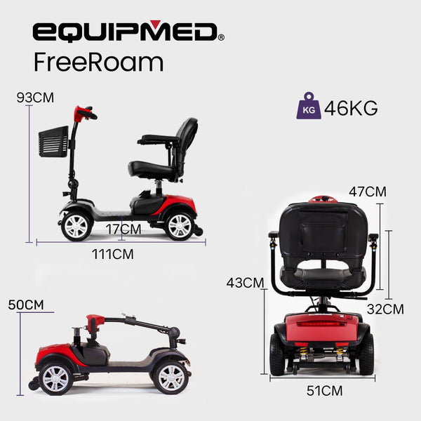 Equipmed Mobility Scooter Electric Motorised Power Portable 4 Wheel Folding Mobility Scooters