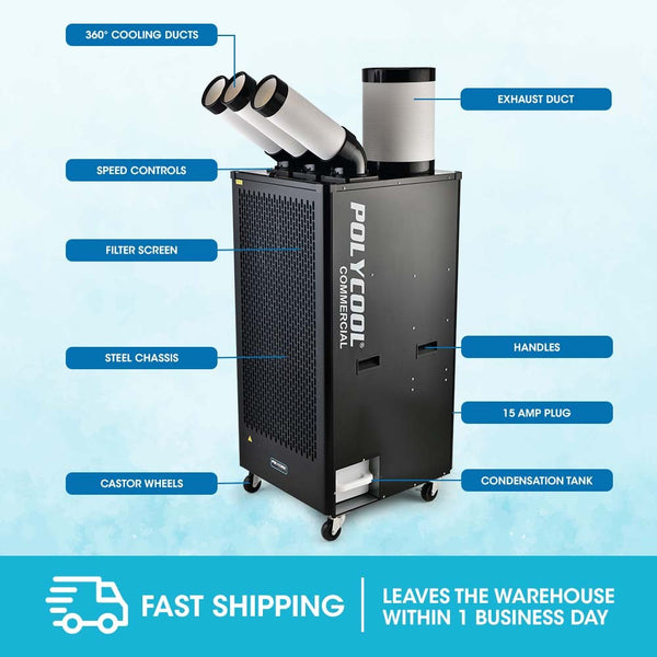 Polycool 6.5Kw Portable Industrial Spot Cooler With Triple Cooling Ducts Portable Air Conditioners