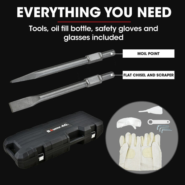 Baumr Ag 2400W Pro Grade Electric Demolition Jackhammer With 3 Bonus Chisels Carry Case Jackhammers