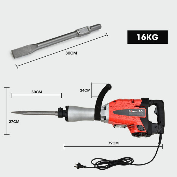 Baumr Ag 2400W Pro Grade Electric Demolition Jackhammer With 3 Bonus Chisels Carry Case Jackhammers