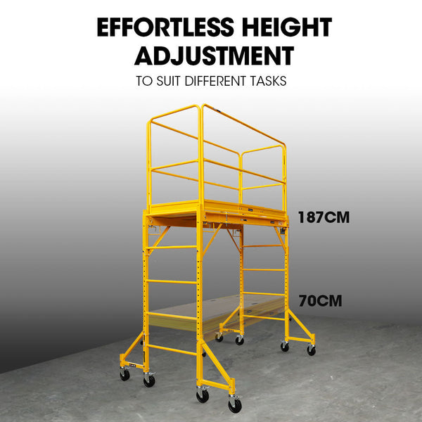 Baumr Ag 1.9 X 0.8 1.8M Adjustable Mobile Scaffold Platform Guard Rail Outrigger Wheel Set Trapdoor Hatch Scaffolding