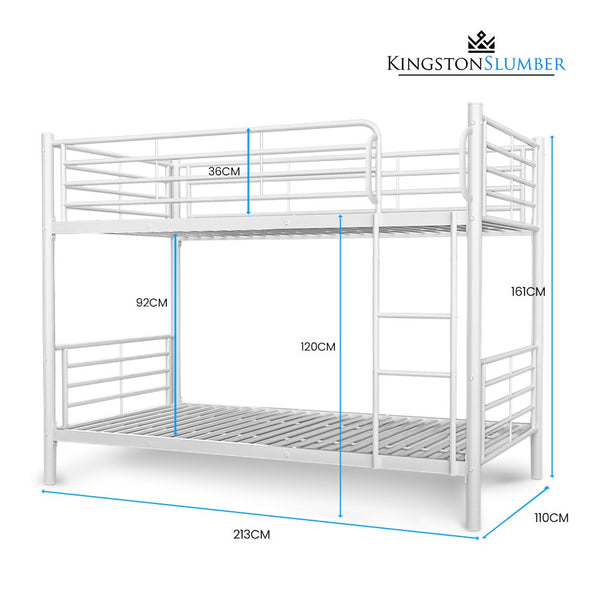 Kingston Slumber Single Metal Bunk Bed Frame Modular Design Matte White Single Bed Frames