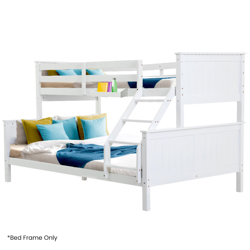 Slumber Triple Wooden Single Over Double Bunk Bed Frame Kids Convertible Design White Single Bed Frames