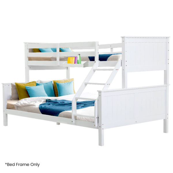 Slumber Triple Wooden Single Over Double Bunk Bed Frame Kids Convertible Design White Single Bed Frames