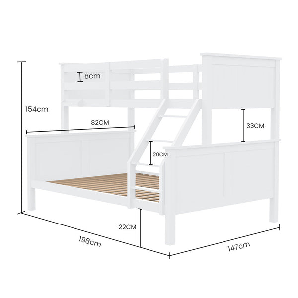Slumber Triple Wooden Single Over Double Bunk Bed Frame Kids Convertible Design White Single Bed Frames