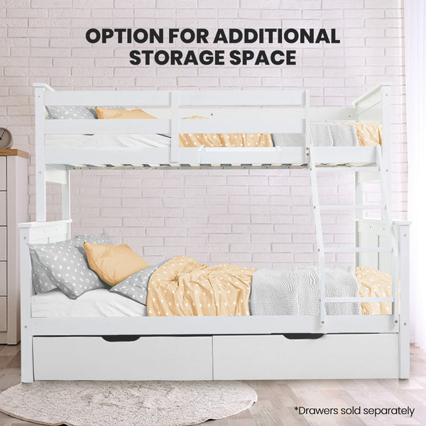 Slumber Triple Wooden Single Over Double Bunk Bed Frame Kids Convertible Design White Single Bed Frames