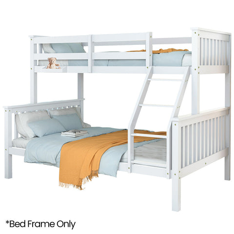 Single Over Double Wooden Bunk Bed Frame Triple Solid Pine 2 In 1 Modular Design Converts To Beds For Kids White Single Bed Frames
