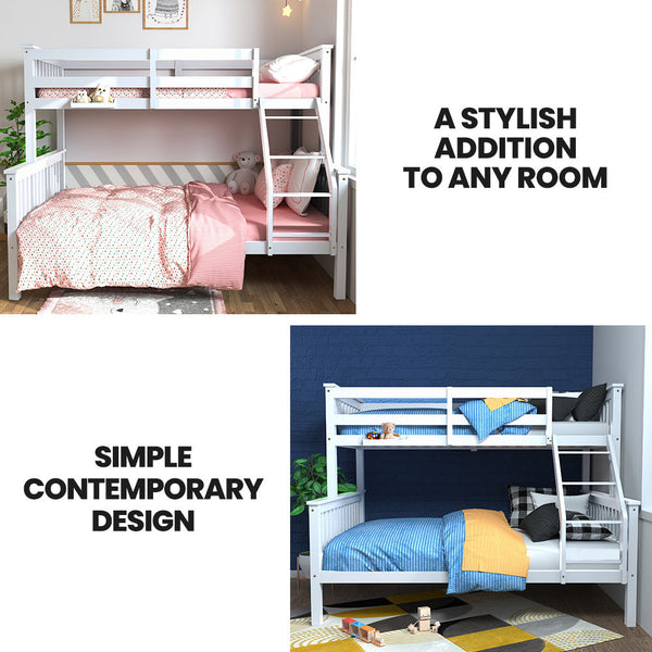 Single Over Double Wooden Bunk Bed Frame Triple Solid Pine 2 In 1 Modular Design Converts To Beds For Kids White Single Bed Frames