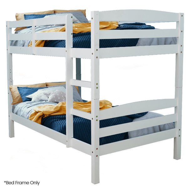 Kingston Slumber Single Bunk Bed Frame Solid Pine 2 In 1 Modular Design White Single Bed Frames