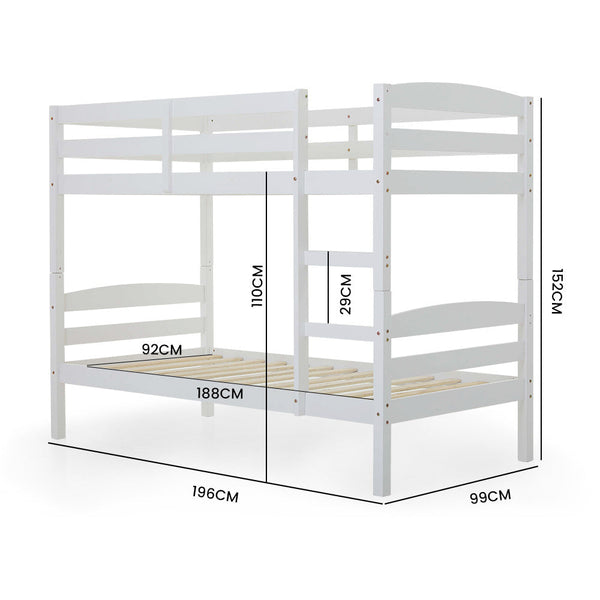 Kingston Slumber Single Bunk Bed Frame Solid Pine 2 In 1 Modular Design White Single Bed Frames