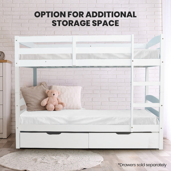 Kingston Slumber Single Bunk Bed Frame Solid Pine 2 In 1 Modular Design White Single Bed Frames