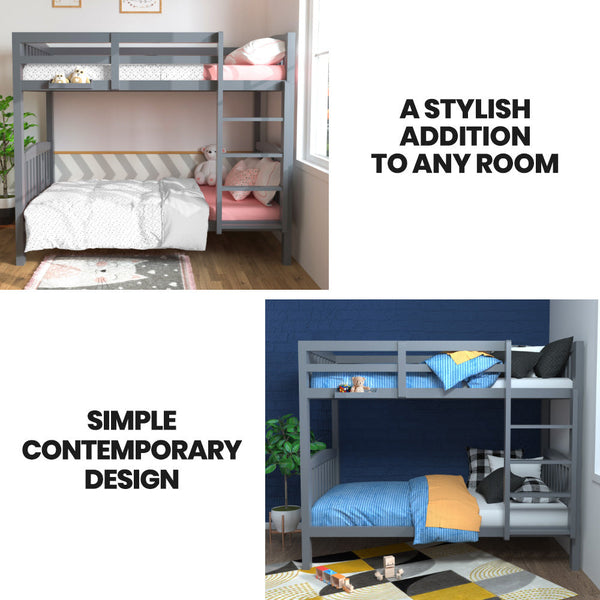 Kingston Slumber Single Bunk Bed Frame Solid Pine Wood Timber Modular Design Grey Single Bed Frames