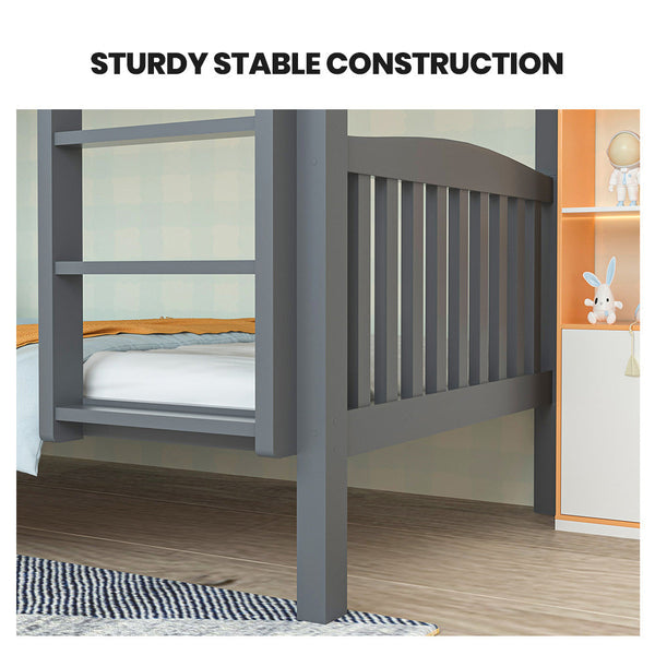 Kingston Slumber Single Bunk Bed Frame Solid Pine Wood Timber Modular Design Grey Single Bed Frames