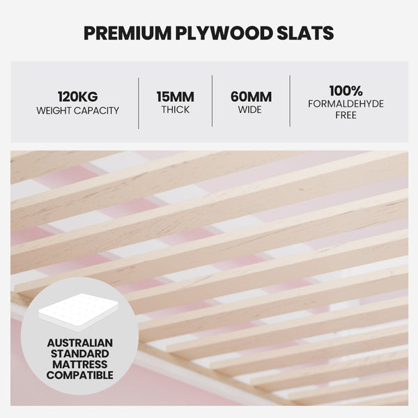 Kingston Slumber Wooden Kids Single Loft Bed Frame Hiding Space Underneath With Interchangeable Pink And Blue Curtains Single Bed Frames