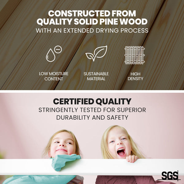 Kingston Slumber Wooden Kids Single Loft Bed Frame Hiding Space Underneath With Interchangeable Pink And Blue Curtains Single Bed Frames