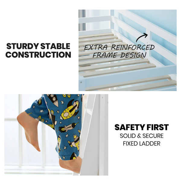 Kids Single Loft Bed Frame With Pull Out Desk Storage Drawers Cabinet White Single Bed Frames