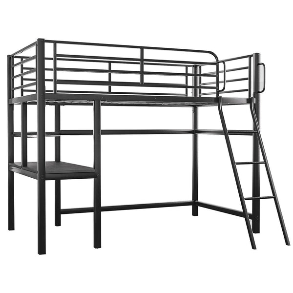 Gaming Loft Bed With Desk Steel Metal Frame Space Saving Design For Single Mattress Matte Dark Grey Single Bed Frames
