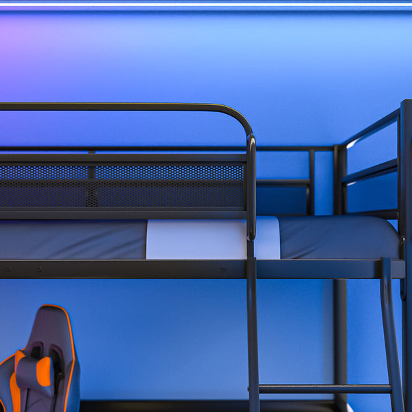 Gaming Loft Bed With Desk Gridwall Steel Metal Frame Space Saving Design For Single Mattress Matte Dark Grey Single Bed Frames