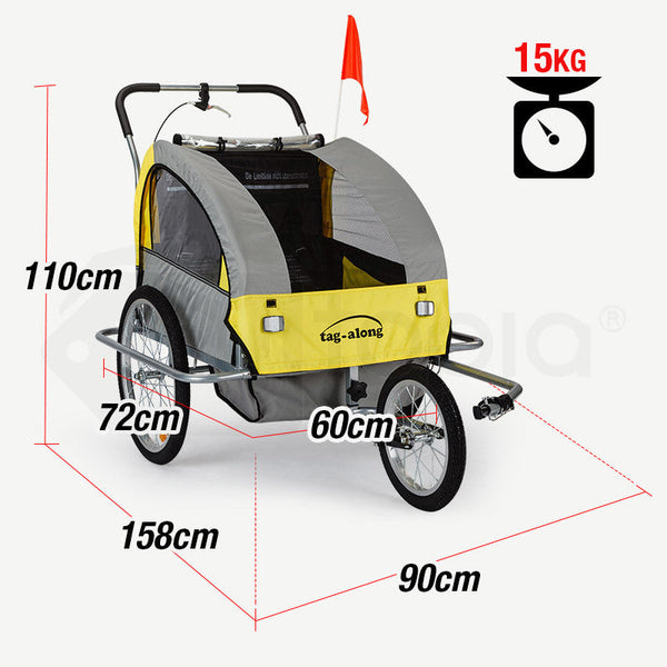 Tag Along Kids Bike Trailer Bicycle Pram Stroller Children Jogger Yellow Trailers
