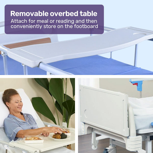 Equipmed Electric 8 Function Medical Bed W/ Mattress & Over Table Adjustable Back And Leg Lifting Lateral Tilting Commode Bowl Iv Pole Homecare & Hosp