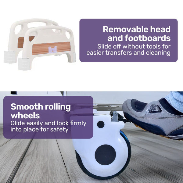Equipmed Electric 8 Function Medical Bed W/ Mattress & Over Table Adjustable Back And Leg Lifting Lateral Tilting Commode Bowl Iv Pole Homecare & Hosp