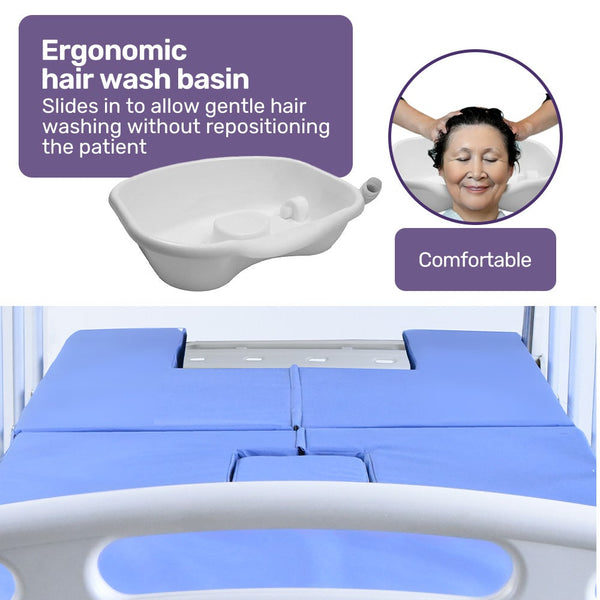 Equipmed Electric 8 Function Medical Bed W/ Mattress & Over Table Adjustable Back And Leg Lifting Lateral Tilting Commode Bowl Iv Pole Homecare & Hosp