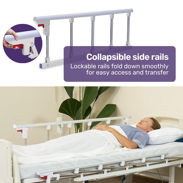 Equipmed 4 Function Medical Bed W/ Mattress & Over Table Easy Manual Adjustable Back And Leg Incline Iv Pole Homecare & Hospital Beds