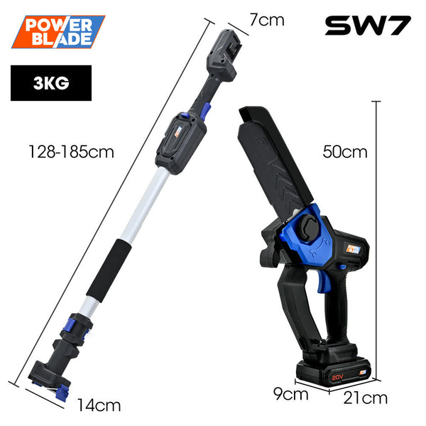 Powerblade Sw7 20V Cordless Convertible Mini Chainsaw Pole Saw Kit Telescopic Electric Tree Pruner With Lithium Battery & Fast Charger Chainsaws