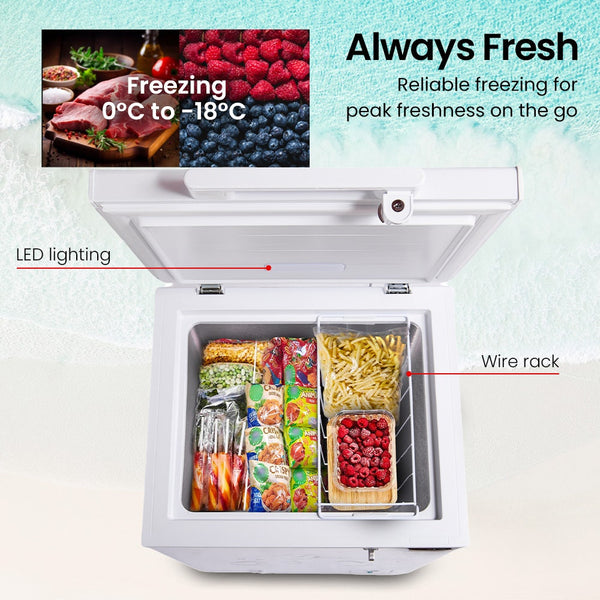 Gecko 100L Chest Freezer 12V/24V/240V For Motorhome And White Mini Fridges