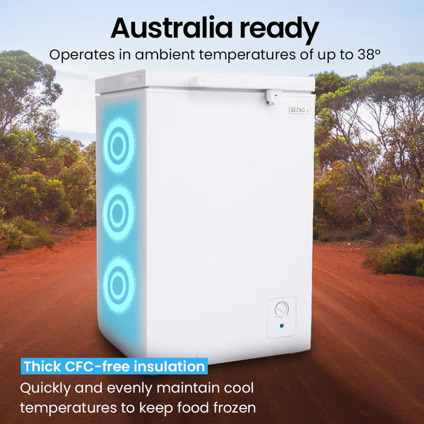 Gecko 100L Chest Freezer 12V/24V/240V For Motorhome And White Mini Fridges
