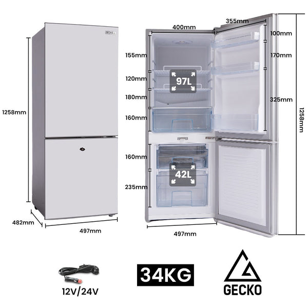 139L Upright Portable Fridge Freezer 12V/24V For Motorhome And Caravan Silver Portable Fridges